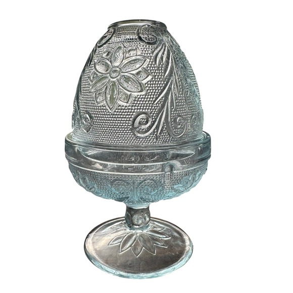 Indiana Glass Other - Vintage Indiana Glass Light Blue Tiara Daisy & Button Fairy Lamp 6" Tall VTG